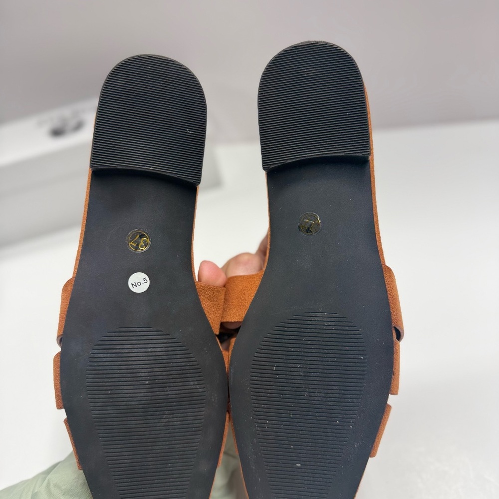 Women's Brown Suede Slide Sandals - Knotted Strap - Picture 9 of 10